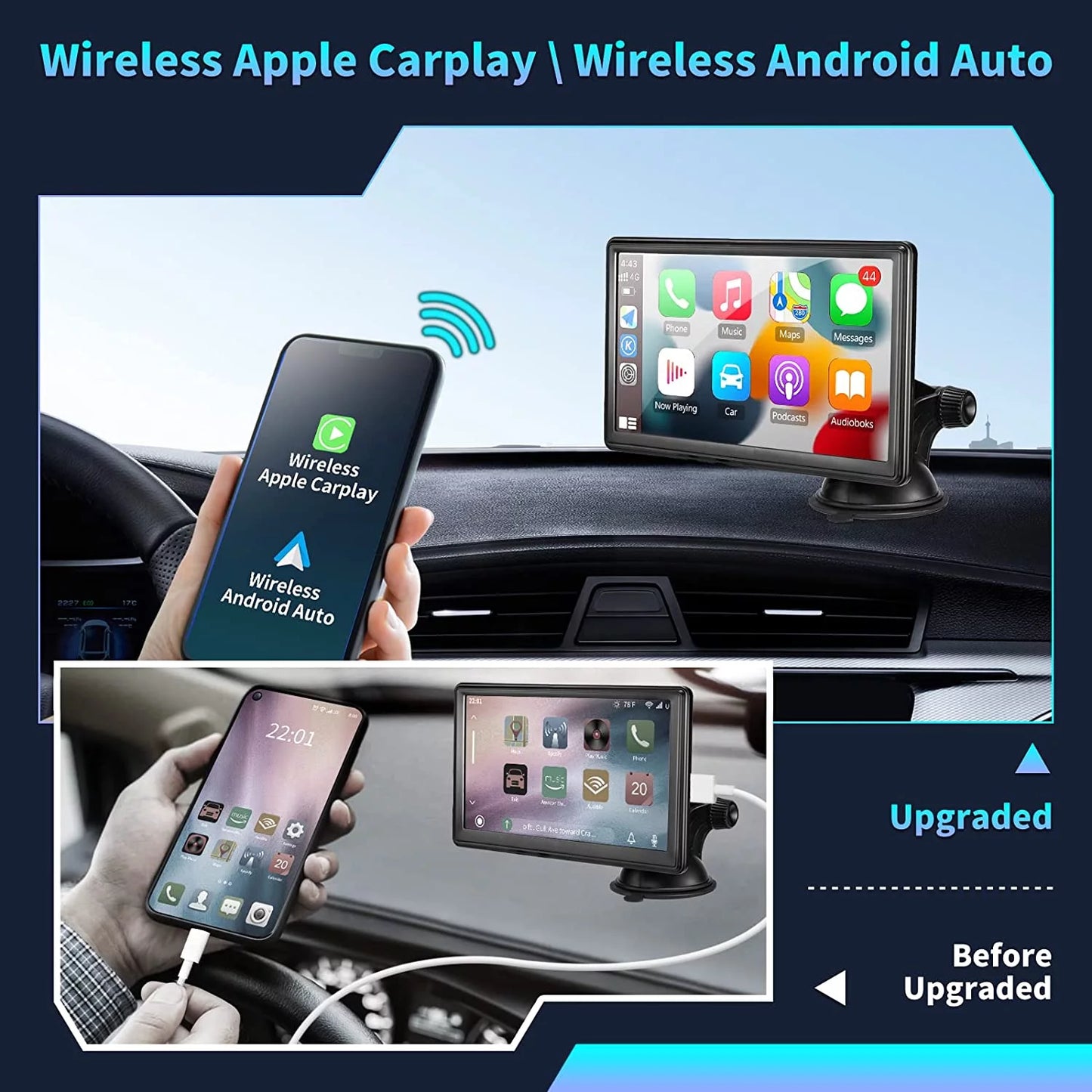 7-Inch Touchscreen Wireless Car Stereo with Apple CarPlay, Android Auto, Rear Camera, and GPS Navigation
