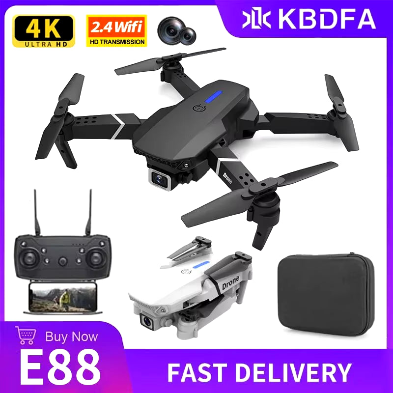 KDBFA 2024 E88 Pro WiFi FPV Drone with Wide Angle HD 4K/1080P Camera, Height Hold, Foldable Quadcopter - Ideal Gift for Enthusiasts