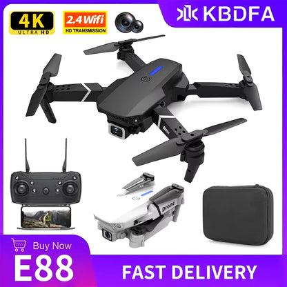 KDBFA 2024 E88 Pro WiFi FPV Drone with Wide Angle HD 4K/1080P Camera, Height Hold, Foldable Quadcopter - Ideal Gift for Enthusiasts