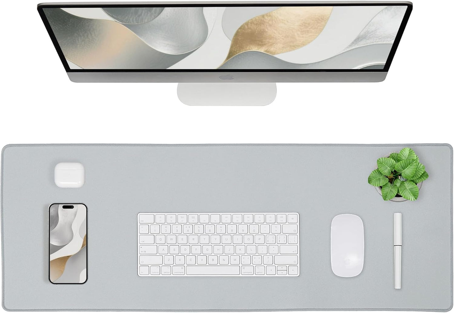 Extended Waterproof Mouse Pad with Durable Stitched Edges, Non-Slip Rubber Base, Ideal for Gaming and Office Use, Gray, 3XL (35.43" x 15.74" x 0.12")
