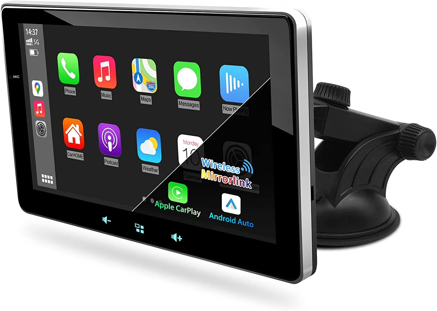 2023 Latest Portable Car Radio featuring Apple CarPlay and Android Auto, 7" IPS Touchscreen Wireless Car Stereo with Bluetooth Hands-Free, Mirror Link, and Siri Assistant, Windshield Mounted
