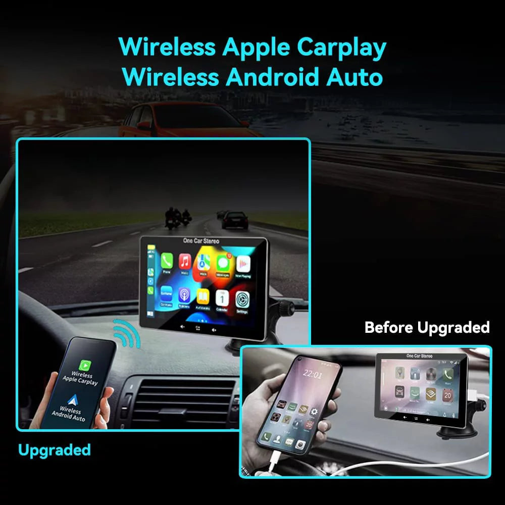 2023 Latest Portable Car Radio featuring Apple CarPlay and Android Auto, 7" IPS Touchscreen Wireless Car Stereo with Bluetooth Hands-Free, Mirror Link, and Siri Assistant, Windshield Mounted