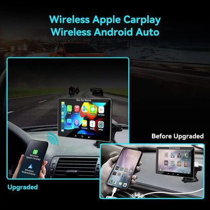 2023 Latest Portable Car Radio featuring Apple CarPlay and Android Auto, 7" IPS Touchscreen Wireless Car Stereo with Bluetooth Hands-Free, Mirror Link, and Siri Assistant, Windshield Mounted