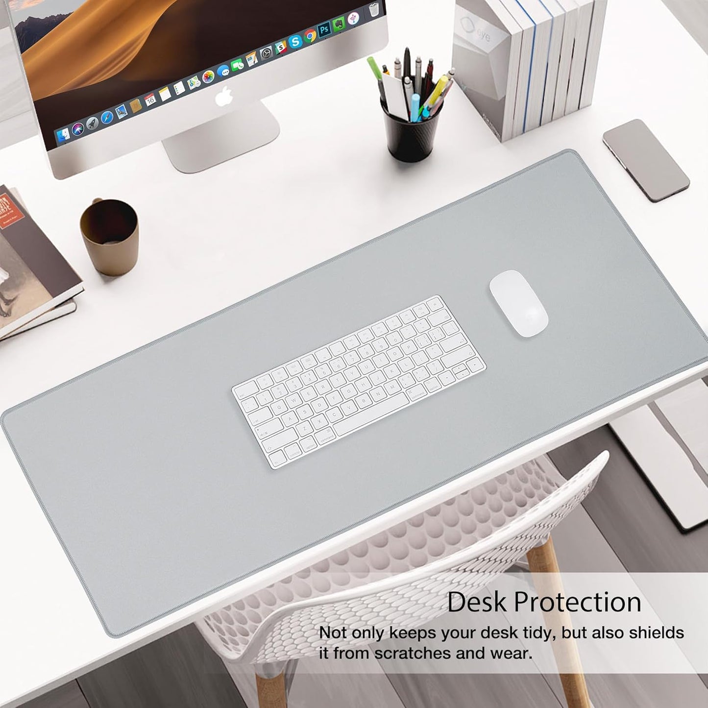 Extended Waterproof Mouse Pad with Durable Stitched Edges, Non-Slip Rubber Base, Ideal for Gaming and Office Use, Gray, 3XL (35.43" x 15.74" x 0.12")