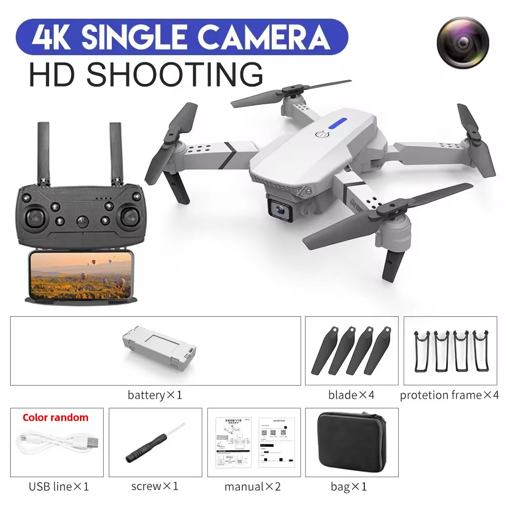 KDBFA 2024 E88 Pro WiFi FPV Drone with Wide Angle HD 4K/1080P Camera, Height Hold, Foldable Quadcopter - Ideal Gift for Enthusiasts