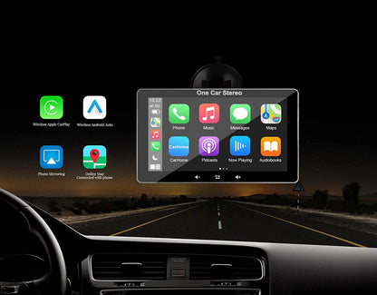 2023 Latest Portable Car Radio featuring Apple CarPlay and Android Auto, 7" IPS Touchscreen Wireless Car Stereo with Bluetooth Hands-Free, Mirror Link, and Siri Assistant, Windshield Mounted