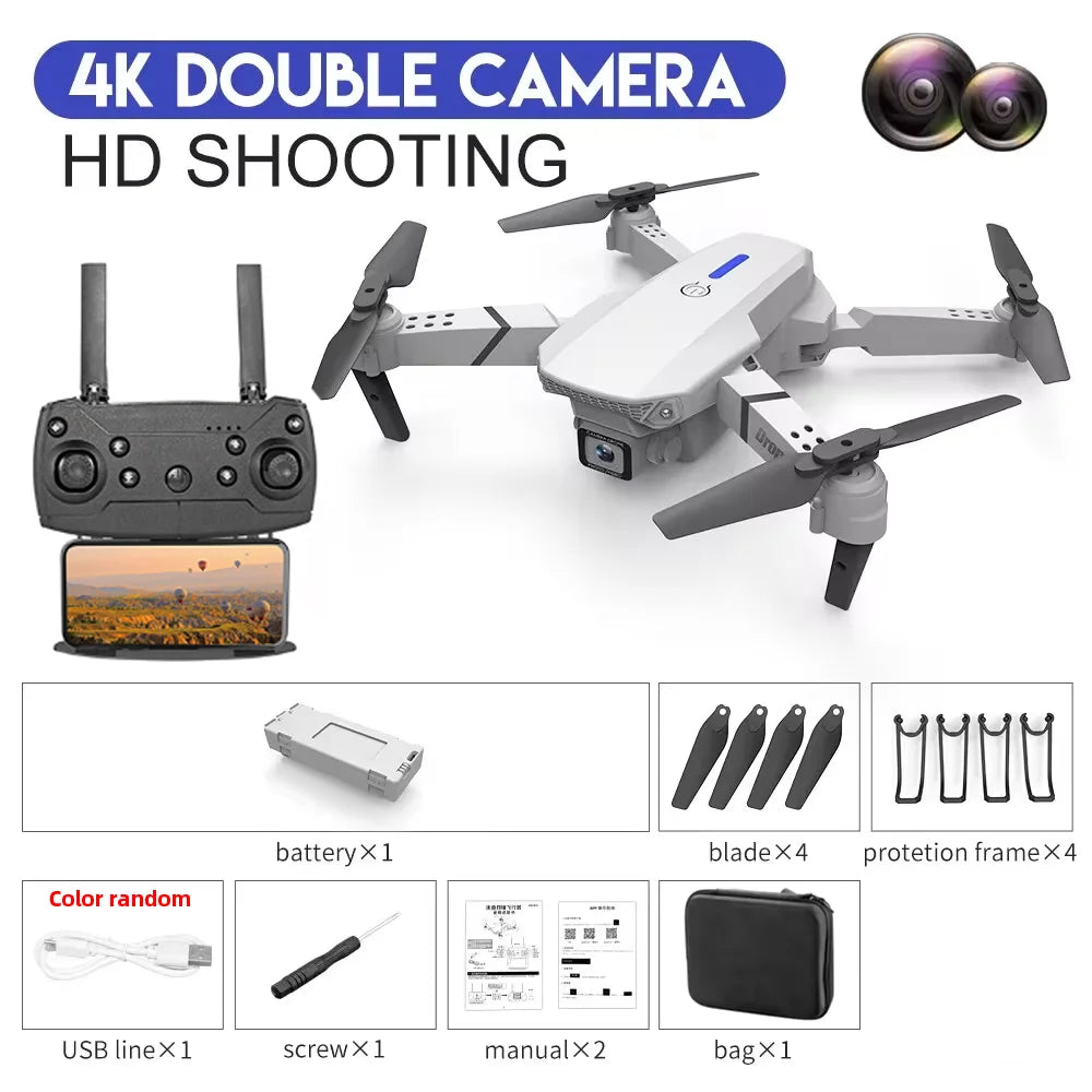 KDBFA 2024 E88 Pro WiFi FPV Drone with Wide Angle HD 4K/1080P Camera, Height Hold, Foldable Quadcopter - Ideal Gift for Enthusiasts