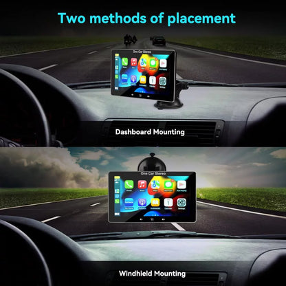2023 Latest Portable Car Radio featuring Apple CarPlay and Android Auto, 7" IPS Touchscreen Wireless Car Stereo with Bluetooth Hands-Free, Mirror Link, and Siri Assistant, Windshield Mounted