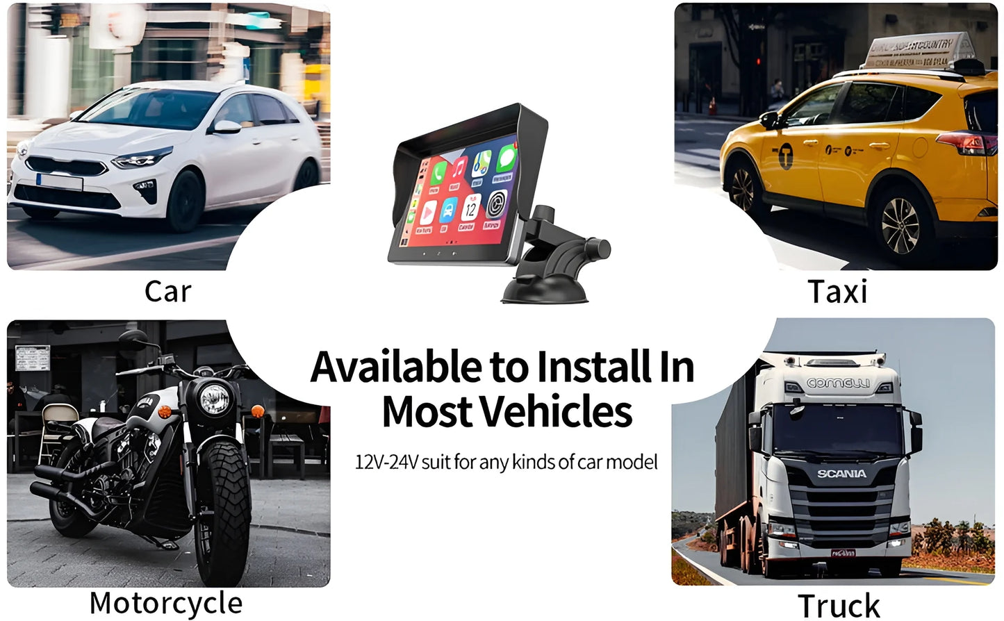 2023 Latest Portable Car Radio featuring Apple CarPlay and Android Auto, 7" IPS Touchscreen Wireless Car Stereo with Bluetooth Hands-Free, Mirror Link, and Siri Assistant, Windshield Mounted