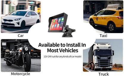 2023 Latest Portable Car Radio featuring Apple CarPlay and Android Auto, 7" IPS Touchscreen Wireless Car Stereo with Bluetooth Hands-Free, Mirror Link, and Siri Assistant, Windshield Mounted