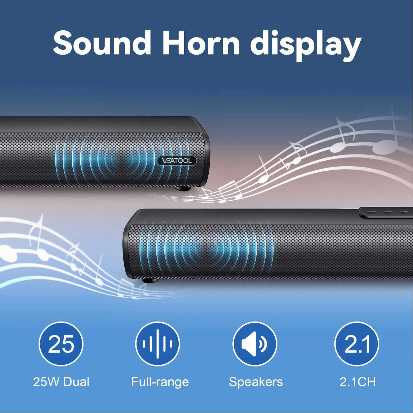 S20L 2.1 Channel Sound Bar with Built-In Subwoofer, 3D Surround Sound System for TV, 50W Home Theater Audio, HDMI ARC, Bluetooth, Optical, RCA, USB & AUX, Wall Mountable