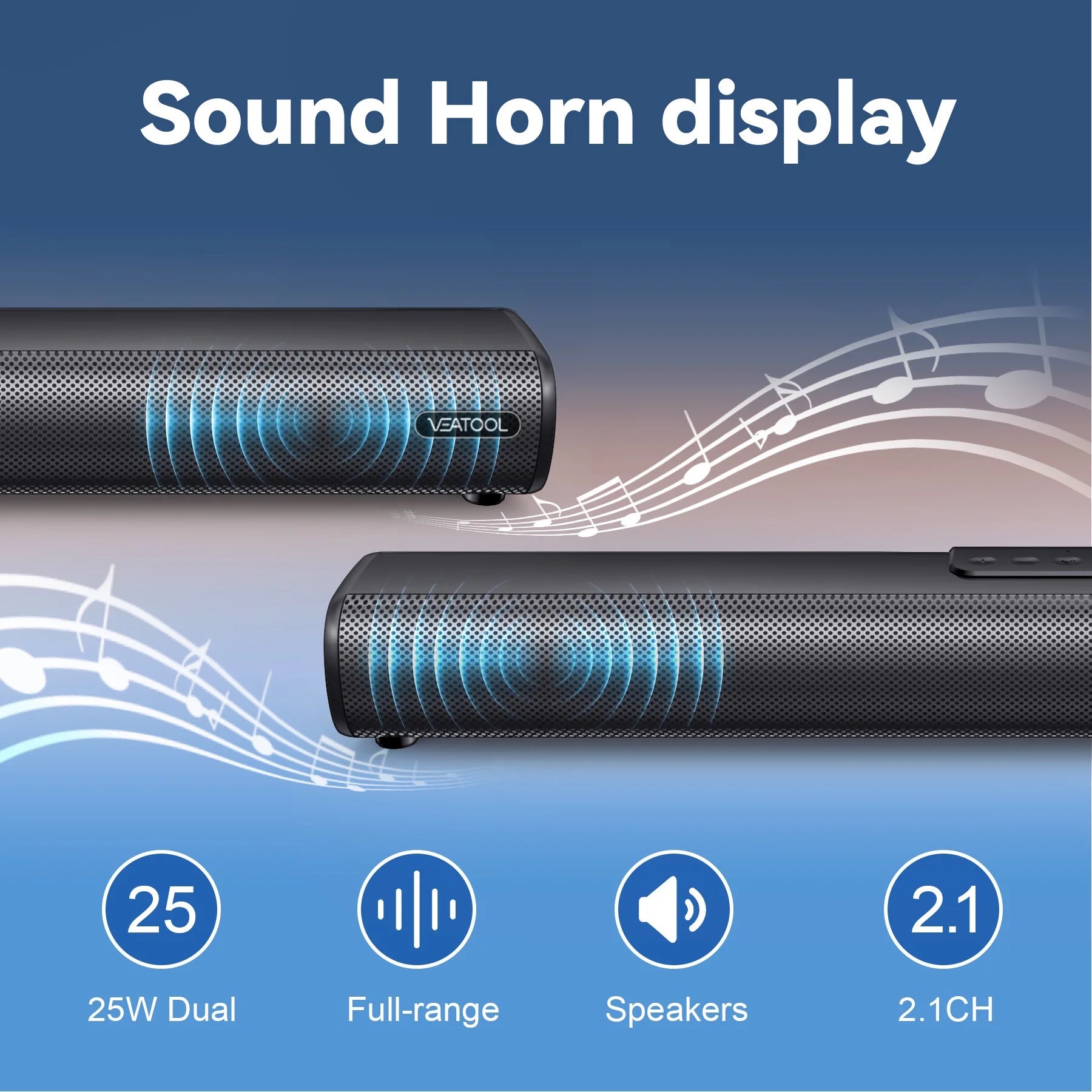 S20L 2.1 Channel Sound Bar with Built-In Subwoofer, 3D Surround Sound System for TV, 50W Home Theater Audio, HDMI ARC, Bluetooth, Optical, RCA, USB & AUX, Wall Mountable