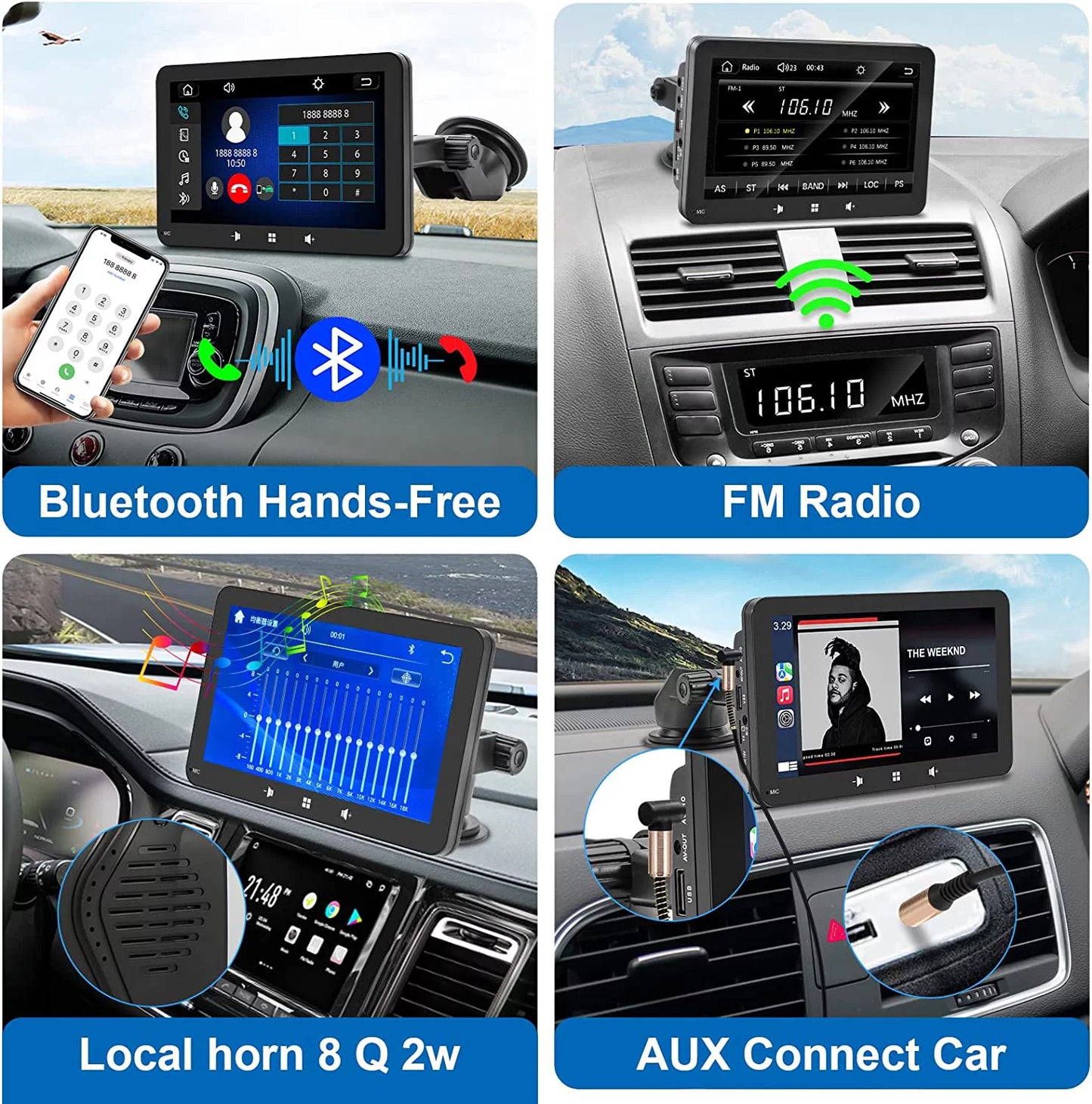 2023 Latest Portable Car Radio featuring Apple CarPlay and Android Auto, 7" IPS Touchscreen Wireless Car Stereo with Bluetooth Hands-Free, Mirror Link, and Siri Assistant, Windshield Mounted